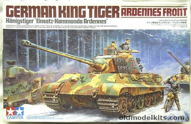 Tamiya 1/35 German King Tiger Ardennes Front - Sd.Kfz.182 Tiger II Panzer Kampfwagen VI With Motorcycle And Three Figures, 35252 plastic model kit